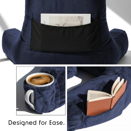 Image of Nestl Reading Pillow with Shredded Memory Foam Includes 2 Neck and Lumber Support Pillows, Designed for Sitting Up in Bed and Couch, Back and Arms Adjustable Support for Adult & Teens, Navy Blue