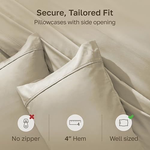 Image of California Design Den Cotton King Pillowcase Set - 400 Thread Count, 100% Cotton Pillowcases, Set of 2 Pillow Covers, Soft and Breathable - Beige