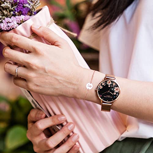 VICTORIA HYDE Fashion Elegant Floral Dial Watch for Women Quartz Genuine Leather Strap Wristwatch Mother's Day Gifts