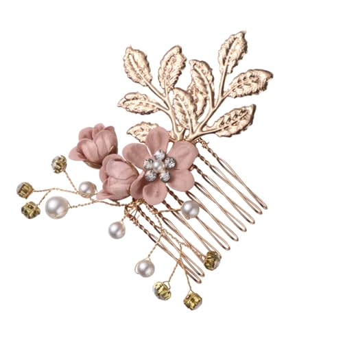 Healvian ピンク ルヘアコーム 人工パールとリボンストーン装飾 結婚式用ブ