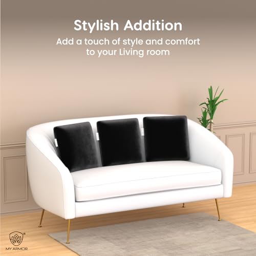 Image of MYARMOR Memory Foam Square Cushion for Car, Sofa /Diwan, Bed, Chair & Decoration | Highly Durable, Hypoallergenic | Velvet Cover | Black, Pack of 2 [12 inchx 12 inch x 4 inch]