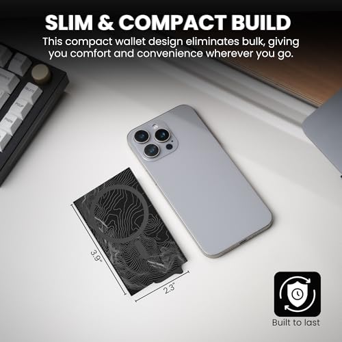 Image of CODE 118 Wallet for Men - Slim Minimalist Aluminum Magnetic Card Holder - RFID Blocking Front Pocket Mag Safe Wallet with Strong Magnet Attachment (Topographic Black)