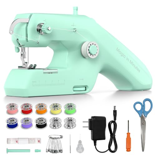 Vaspow Double Thread Handheld Sewing Machine, Portable Mini Sewing Machine for Beginners with Lockstitch, Battery & DC Power – Quick Mending for Clothes, Denim, Hem, DIY