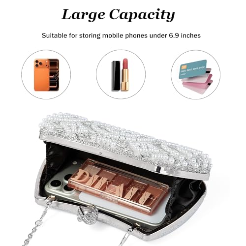 Image of Women's Sparkly Rhinestone Clutch Purse Evening Shoulder Bag | Crystal Glitter Sequin Handbag With Handle & Chain, Convertible Crossbody Bag For Bridal Wedding Party Prom or Formal Events