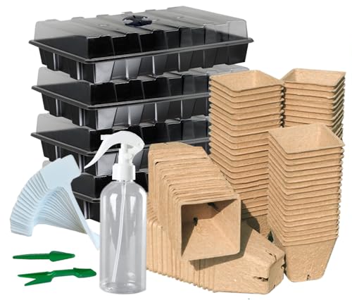macoya Seed Starter Kit with 100 Peat Pots for Seedlings Seed Starter Tray, 5 Plastic Growing Trays with Water Strainer & Adjustable Humidity Dome Outdoor or Indoor Herb Garden Nursery
