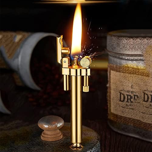 MQJ Vintage Trench Lighter Fluid Refillable Windproof Reusable Pure Copper Kerosene Windproof Grinding Wheel Flint Lighter creative design nique Birthday Gifts for Him Men Dad Husband (Color : Gold)