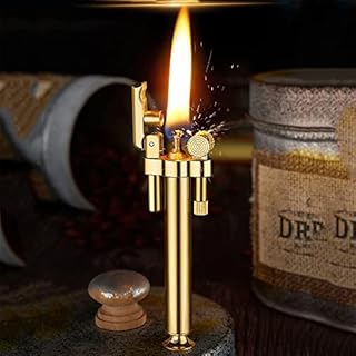 MQJ Vintage Trench Lighter Fluid Refillable Windproof Reusable Pure Copper Kerosene Windproof Grinding Wheel Flint Lighter creative design nique Birthday Gifts for Him Men Dad Husband (Color : Gold)