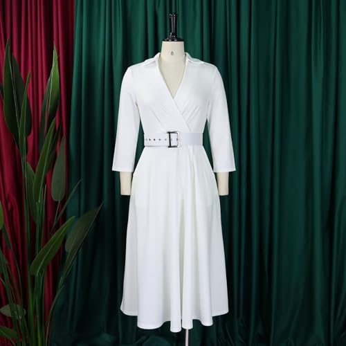 Women's Blazer Dress 3/4 Sleeve Suit Collar Dress Waist Pleated Elegance Belted Formal Work Office Business Dress4