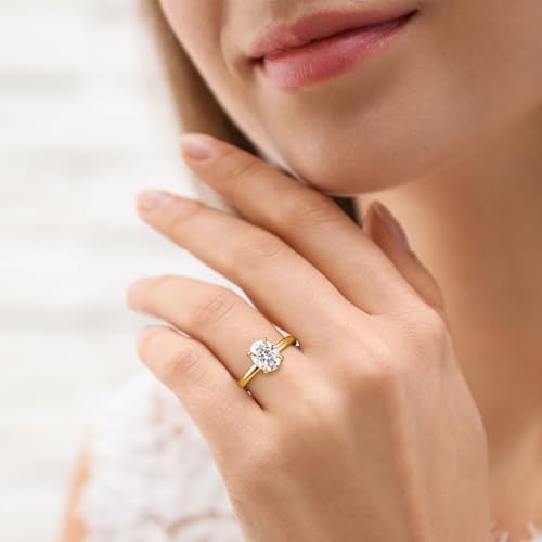 MSBLUE 2ct Classic Solitaire Oval Cut Moissanite Engagement Ring, 14K Gold Vermeil, Rhodium Finish2
