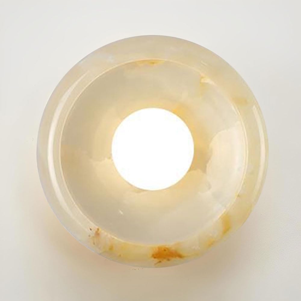 JISHUBO Minimalist Round Alabaster Wall Light, French Style Glass Lampshade Wall Sconce, G9 Light Source Hardwired Wall Lamp, Bedroom Living Room Restaurant Wall Mounted Light Fixtures