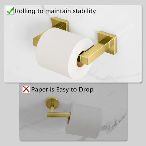 Image of FEILERN Toilet Paper Holder, Wall Mount Pivoting for Bathroom, Gold | Square Tissue Paper Holder, Stainless Steel, Double Post Pivoting, Commercial Toilet Paper Dispenser