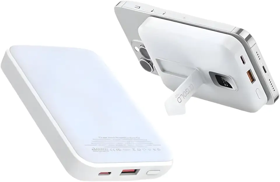 Carregador Portátil Sem Fio 10.000mAh, Rápido, Magnético, com Suporte, Ideal para Viagens – Compatível com iPhone, Samsung, Xiaomi