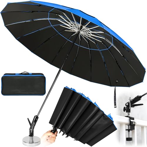 New 60 Folding 16 Ribs Magnetic Umbrella Designed for Outdoor Work 600lb Strong Suction Hvac Umbrella With Magnetic Base & Clamp Inverted Ribs 2-in-1 Sun & Rain Protection Portable for HVAC(Blue)