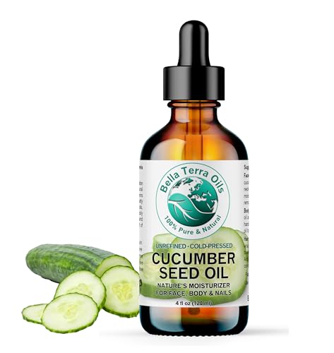 Bella Terra Oils - Cucumber Seed Oil 4 oz - Embrace the Essence of Cucumber, Rich in Linoleic Acid & Phytosterols, Elevate Your Face and Skin Routine