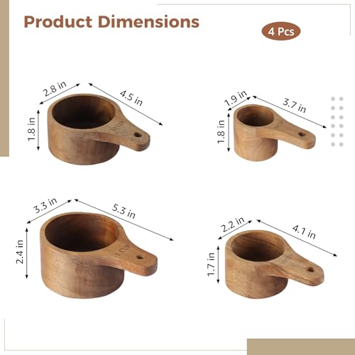 Juego de 4 vasos medidores de madera de acacia miniatura 4