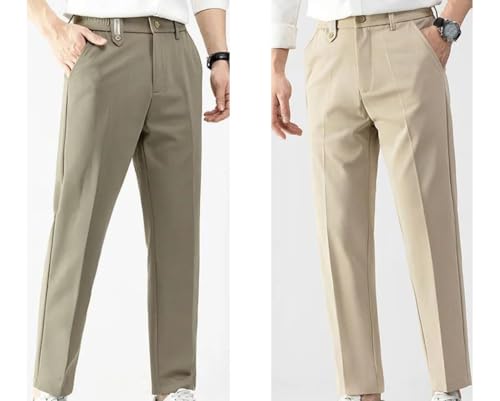 Men's Spring Summer Smooth Pants - Business Suit Solid Color Stretch Casual Trousers2
