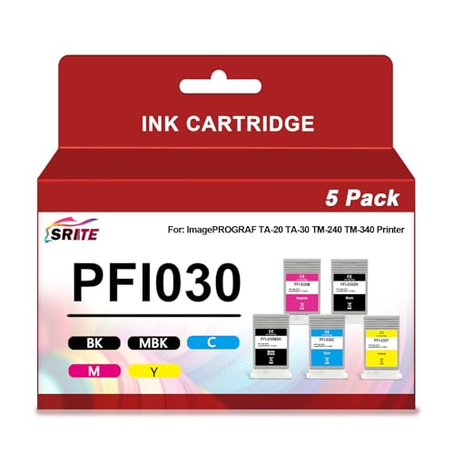 Image of SRITE PFI-030 Ink Cartridges PFI-030MBK PFI-030BK PFI-030C PFI-030M | Replacement for Canon imagePROGRAF TA-20 TA-30 Printers Ink,5-Pack