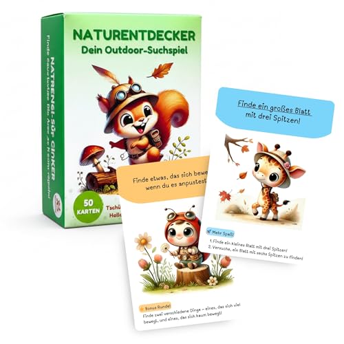 fasonak Outdoor Suchkarten für Kinder, Lernspiel ab 4,5,6,7,8,9 Jahren, Montessori-inspiriert Naturentdecker Spielkarten