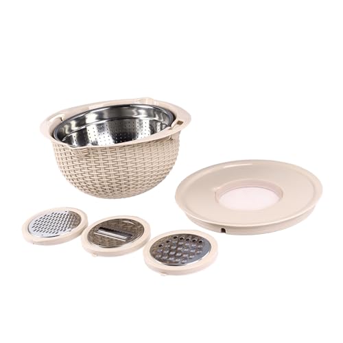 Cuenco colador giratorio de 2 capas en acero inoxidable ¨®mico con herramientas de corte para lavado de frutas y verduras en cocina