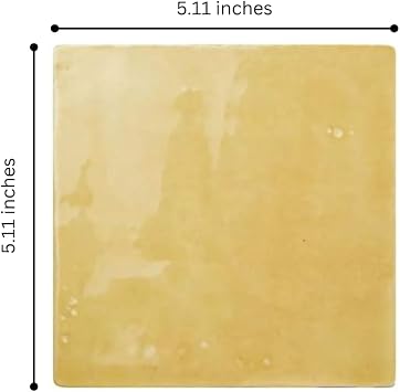 Tenedos 5x5 Tamaris Oro Yellow Mustard 5 inch x 5 inch Handmade Ceramic Subway Wall Tile Backsplash Glossy (Box of 30 Individual Tiles) for Kitchen, Bathroom Shower, Fireplace, Accent Decor