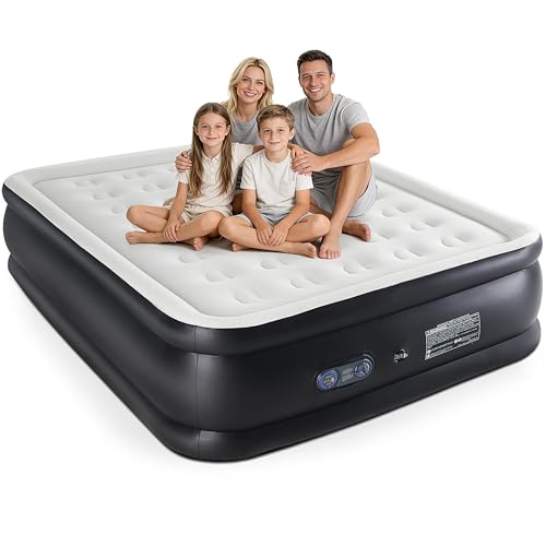 NEWBULIG 18 Inch Queen Air Mattress with Built-in High Capacity Pump - Inflatable Air Bed for Home, Camping & Guest, Double Height, Non-Slip Bottom, Portable Blow Up Mattress 660 lbs Weight Capacity