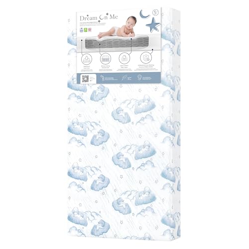 Image of Dream On Me Nap Nest Crib and Toddler Mattress, Dual-Sided - Infants & Toddlers, Waterproof 5” Mattress with 88 Interwoven Coils, 75% Recycled Fiber, GREENGUARD Gold & BSA Certified – Blue Cloud