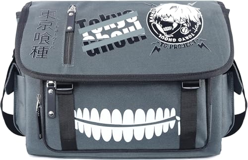 Anime Messenger Bag for Boys Girls Printed Canvas Crossbody Bag Oxford Shoulder Handbag Satchel Handbag Daily Casual Daypack Grey