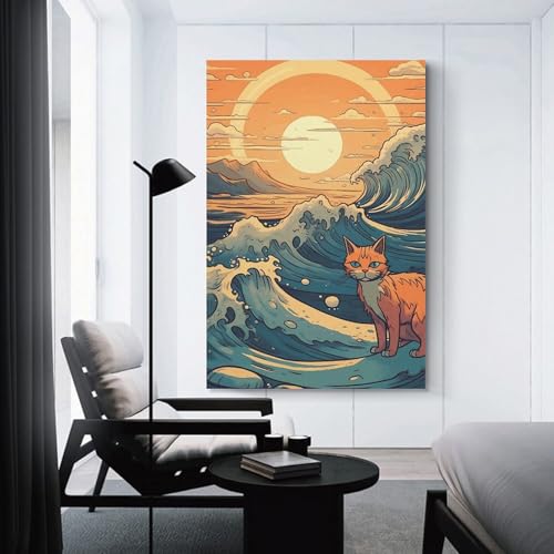 Toile imprimée chat de style anime déco murale grand format
