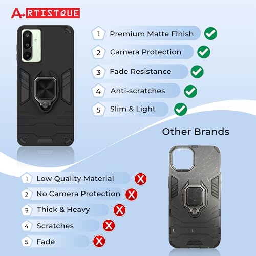 Image of A rtistque Armor Bumper Back Case Cover for Samsung Galaxy M16 / F16 | Stylish Ring Holder & Inbuilt Stand | Shockproof TPU Protective Design | 360 Degree | Back Cover - Black