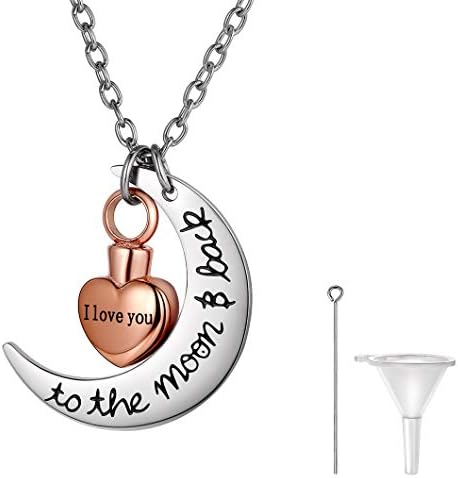 Richsteel Womens Ashes Necklace, Love Heart Pendant for Girls, Cremation Keepsake Jewellery, with Gift Box