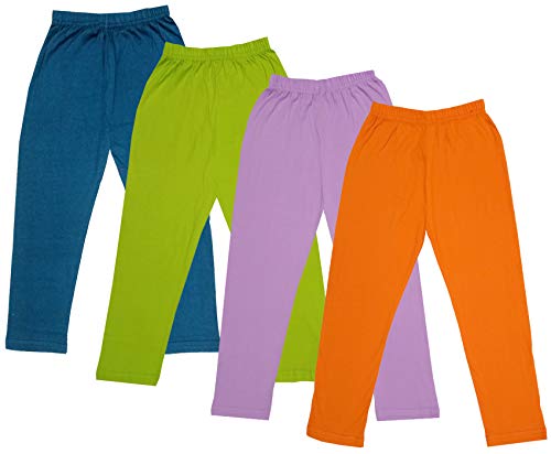 Image of IndiWeaves Girls Super Soft Cotton Solid Capri Pants (Orange, Purple, Green, Blue, 4-5 Years) Pack of 4