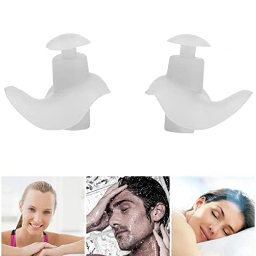 Image of Silicone Earplugs for Swimming Bathing and Sleeping, Professional Noise Reduction Reusable Silicone Swim Earplugs for Adult Swimmers Children Diving (2 Pair) (Pink White)