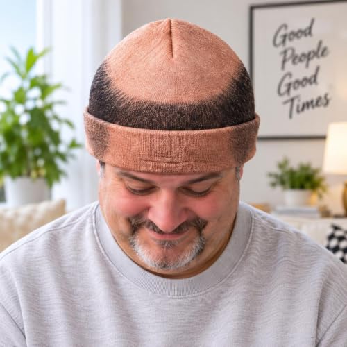 Funny Bald Head Beanie Hat Realistic Hair Print Novelty Costume Bald Cap - image 3