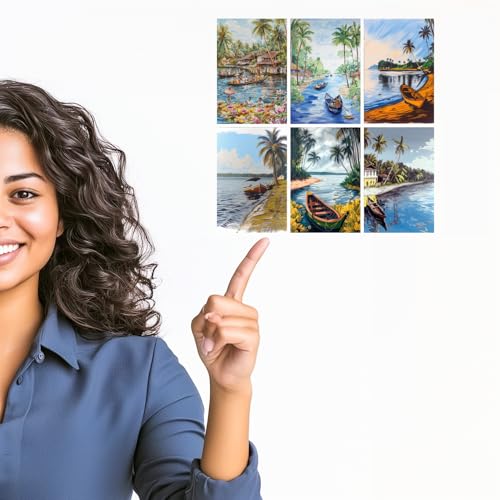 Image of SiddArtify Tropical Island Boats Art Print Set - Set of 2-4x6 Inch - Board (Pack of 6) - Sticker (Pack of 6) Wall Room Decoration art Poster Prints