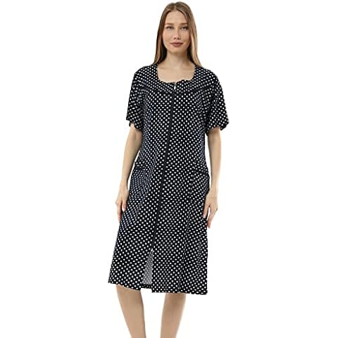 Brighton Robes Womens 100% Cotton Zipper Front Short Sleeve Summer Dress Robe House Dress (XX-Large, Polka Dots) Cover