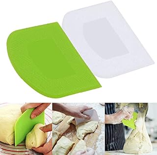 Dough Cutter - SOOKIN 2PCS Dough Scraper Bowl Scraper Dough Cutter Scraper Plastic Cake Scraper - for Bread Baking Cake Enthusiast Beginner Professional Baker (White&Green)