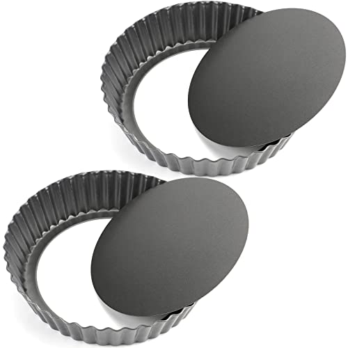 Tosnail 2 Pack Deep Tart Pan, 9.5' x 2' Quiche Pie Pan with Removable Loose Bottom, Fluted Baking...