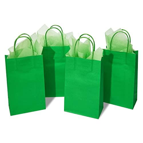 DjinnGlory 24 Pack Medium Size Teal Blue Paper Gift Bags with Handles 10x8x4 Inch and 24 Tissue Paper for Birthday Wedding Baby Bridal Shower Party Favors, Merchandise Shopping Bags