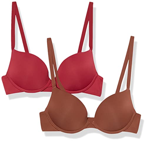 Amazon Essentials Women's Push-Up Microfiber Bra, Pack Of 2, Chocolate/Red, 38C #TOP3