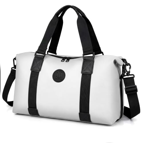 Image of Storite Travel Duffel Bag for Women & Men, Water-Resistant Nylon Weekender Bag with Adjustable Shoulder Strap, Lightweight Overnight Luggage Bag for Travel, Sports & Daily Use (White)