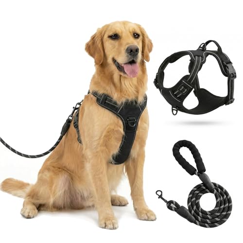 Harnais pour Chien sans tracas - Accessoire pour Chien Réfléchissant - Gilet rembourré et Doux，Gilet Réfléchissant Réglable avec Attache，Noir,L.