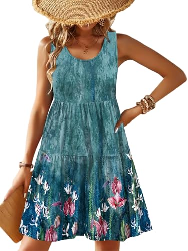 Image of Zeagoo Womens Summer Sundress Boho Floral Casual Tank Dresses with Pockets Sleeveless Tiered Swing A Line Beach Dress