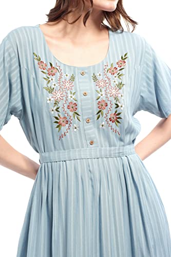 Image of ZEYO Women's Rayon Floral Embroidery Ghera Above The Knee Nighty Night gown 5683