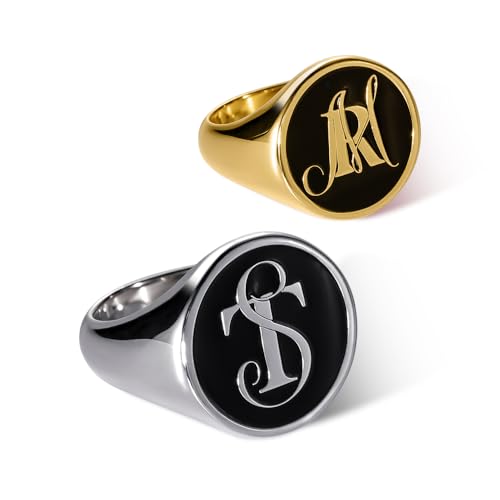Personalized Two-Letter Stacking Signet Ring - Custom Initials for Him & Her - Sterling Silver Monogram Ring Gift for Mom or Dad