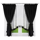Flying Curtains Boho Gardinen-Set Vorhang-Set mit Quasten | Deko Gardinen-Set für Wohnzimmer Schlafzimmer | Fenstergardinen-Set mit 2 Vorhängen | Scheibengardinen Modern Home Decor Dekoration Schwarz