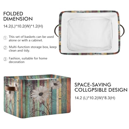 Image of Vintage s Board Storage Basket Bin for Shelves Closet Wooden Foldable Fabric Storage Box Cube with Handles Kids Gifts Toys Cloth Shelf Basket Organizer for Bedroom Nursery Home Decor