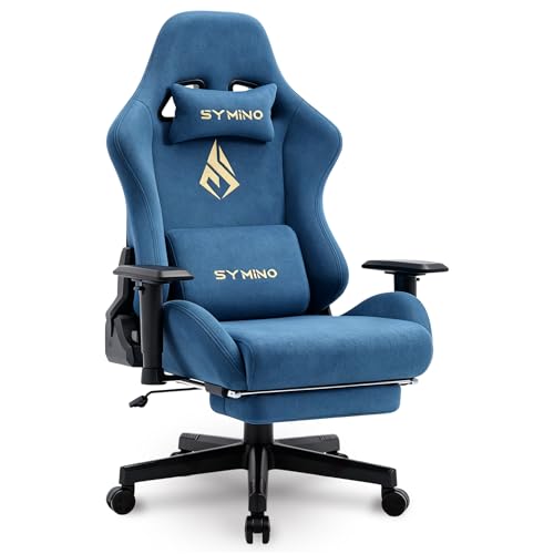 Symino Chaise Gaming Ergonomique et Fauteuil Gamer avec Repose-Pieds Télescopique Coussin à Ressorts, Support Lombaire et Hauteur Réglable 200kg (Faux Daim,...