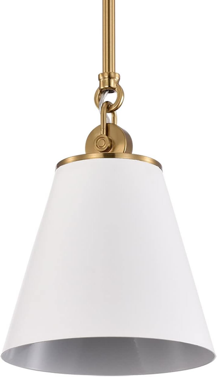 Nuvo Dover - 1 Light Small Pendant in Mid-Century Modern Style-9.5 Inches Tall and 7 Inches Wide-White/Vintage Brass Finish