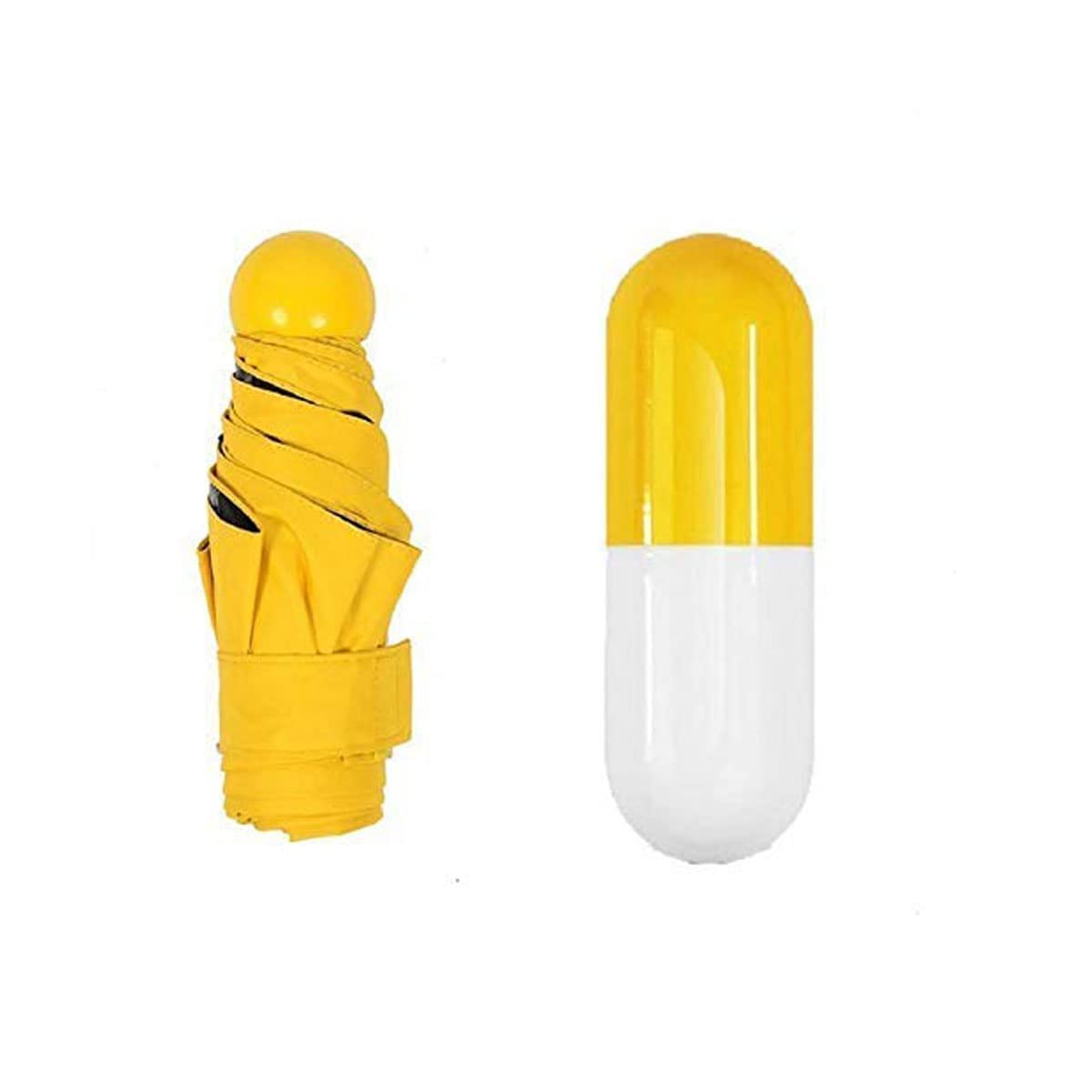 Foldable Mini Cute and Small Capsule Design Umbrella with Capsule Case (Multicolor) (Yellow)-image-44