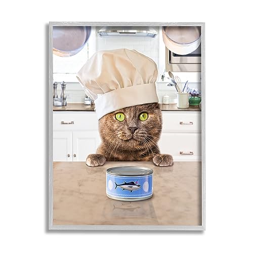 Image of Cat Chef Tuna Can Kitchen Humor, 24 x 30 Inch Framed Giclee Print | Stupell Industries . By Michael Quackenbush . Ready to hang . Fun gift for kitchen or dining room . Made in USA